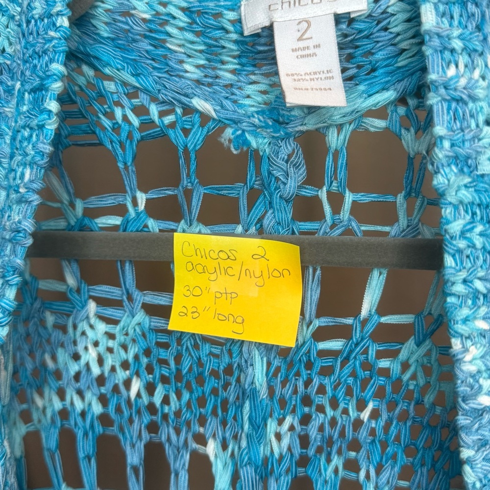 Chico's Turquoise Open Weave Cardigan - Picture 2 of 3
